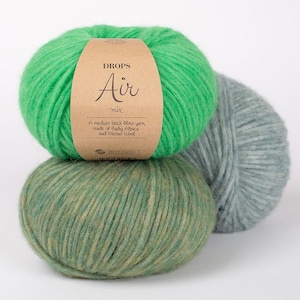 Hilo DROPS AIR, mezcla de lana merino y alpaca bebé, hilo tubular, grosor Aran.