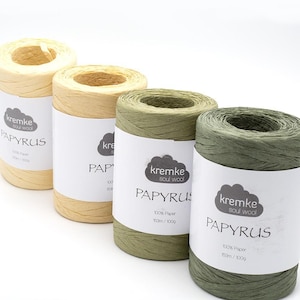 Filato di rafia KREMKE PAPYRUS Filato di carta per uncinetto, 100% carta rafia, 100 g 153 m, Filato per cappelli, cestini, borse, 30 colori