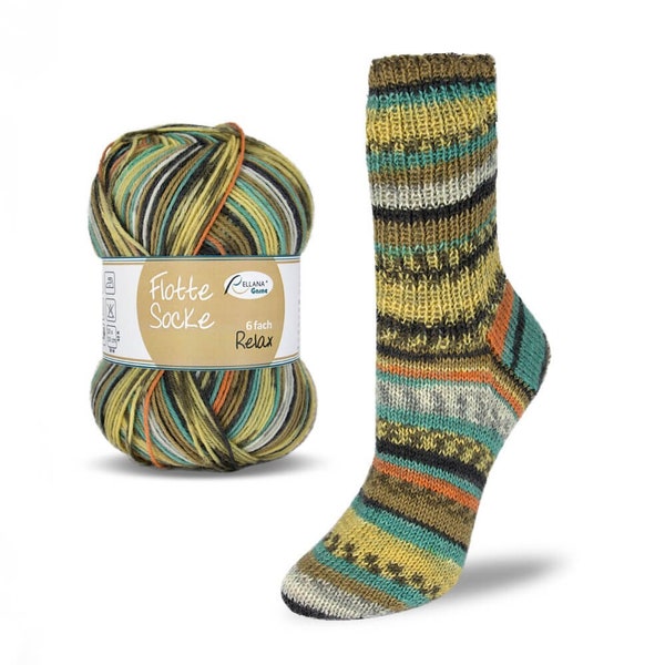 Fil à chaussettes RELAX 6 fils de RELLANA 150 g 375 m, Fil pour chaussettes, Laine Superwash, Fil épais sport, 1 écheveau pour une paire de chaussettes