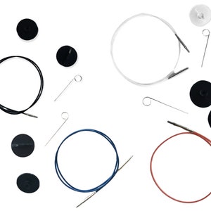 LYKKE 交換可能な円形編み針ケーブル - 編み針用黒、青、透明、ピンクのコード