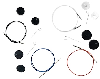 Cables para agujas circulares intercambiables LYKKE: cable negro, azul, transparente y rosa para agujas de tejer