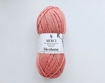 Fil mélangé laine mérinos Filcolana MERCI, fil épais pour chaussettes, fil mérinos et coton, 50 grammes, 200 mètres (218 yards)