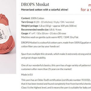 DROPS Muskat gemerceriseerde katoengaren – zachte amigurumi, gehaakt, breigaren - 50 g, 109 yards afbeelding 8