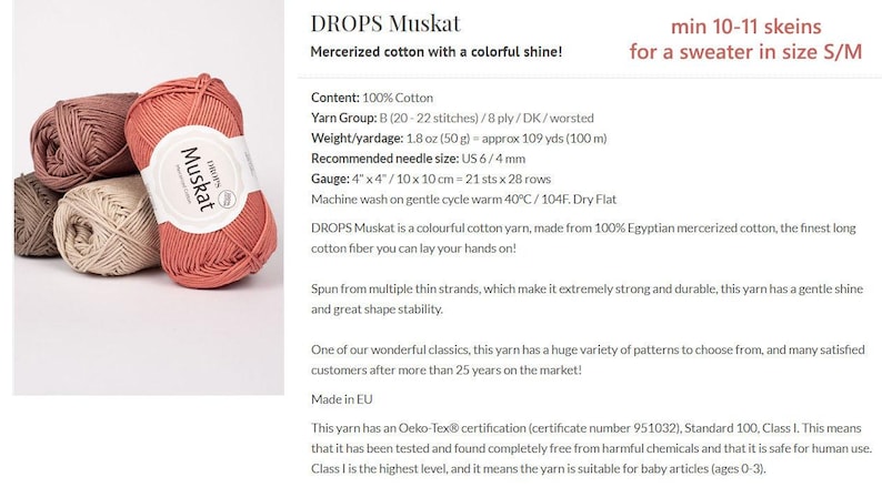 DROPS Muskat gemerceriseerde katoengaren – zachte amigurumi, gehaakt, breigaren - 50 g, 109 yards afbeelding 8