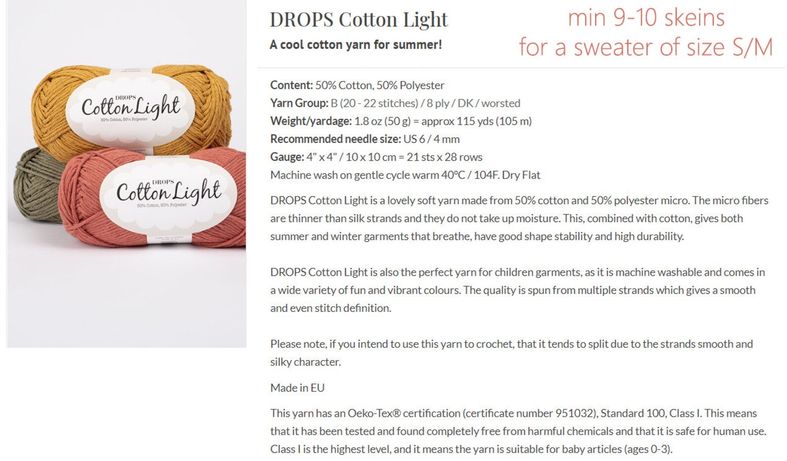 Cotton Yarn, Crochet Yarn, DK Yarn, Worsted Yarn, DROPS Cotton Light