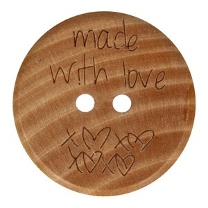 Boutons en bois - Boutons en bois naturel « Made with love » - Boutons pour vêtements bébé - Boutons pour pulls - Diamètre 20 mm | Quantité 1 bouton
