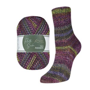 Filato per calze ANDANTE 6 ply di RELLANA 150 g 375 m, Filato per calze, Lana superwash, Filato peso sportivo, 1 gomitolo per un paio di calze