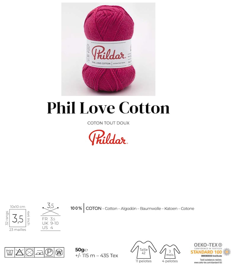 Puede incluir: Una madeja de hilo Phil Love Cotton rosa, un hilo de algod&oacute;n suave para tejer y hacer ganchillo. El hilo es 100% algod&oacute;n y viene en una madeja de 50 gramos con aproximadamente 115 metros de hilo. El hilo es lavable a m&aacute;quina y se puede secar en secadora.