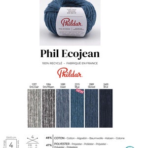 Fil recyclé, fil de coton Phildar ECOJEAN, fil de jeans, fil de laine peignée léger DK, coton doux à tricoter ou au crochet image 4