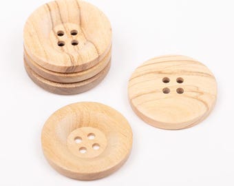 Round Olive Wood Buttons - Natural Buttons - Wooden Buttons for kids - Three sizes 18mm, 23mm, 28mm - Quantity and Price per 1 button