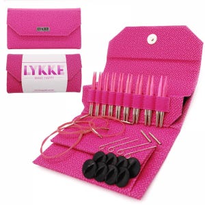 Lykke BLUSH Agulhas de tricô de madeira intercambiáveis de 3,5 polegadas definidas em um estojo Magenta Basketweave - Tamanho US 3 - US 10,5 (Tamanho 3,25 mm - 6,5 mm)