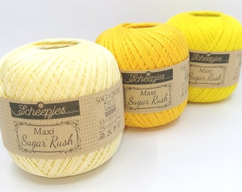 Mercerized cotton yarn for lace making Scheepjes Maxi Sugar Rush, Crochet thread size 10, Cotton yarn, Lace yarn 50 g 280 m