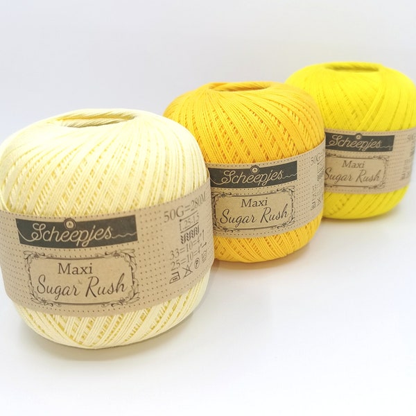 Mercerized cotton yarn for lace making Scheepjes Maxi Sugar Rush, Crochet thread size 10, Cotton yarn, Lace yarn 50 g 280 m