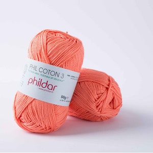 Mercerized cotton crochet yarn with aloe vera PHILDAR COTON 3 50 g 1.76 oz 121 m 132 yards Needle size: 3 3.50 mm Sport weight Corail