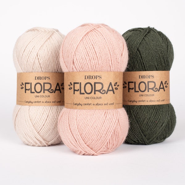 Alpaca and Wool yarn - DROPS FLORA - Yarn for knitting - Sock yarn - Crochet yarn - Thin yarn - Wool blend yarn