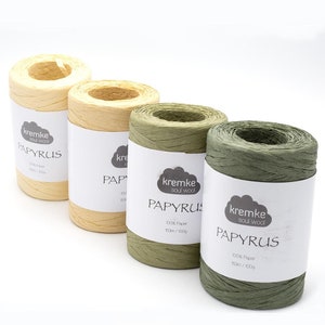 Bastgarn KREMKE PAPYRUS Papiergarn zum Häkeln, 100 % Bastpapier, 100 g 153 m, Garn für Hüte, Körbe, Taschen, 30 Farben