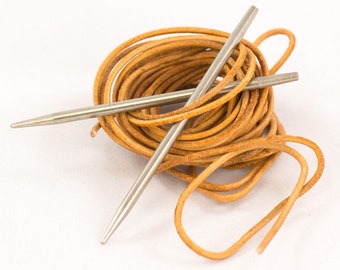 Stitch holder kit for knitters - COCOKNITS premium craft supplies - Stitch keeping cords - Three leather cords and two needles