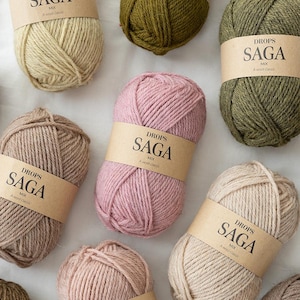 Hilo DROPS SAGA 100% lana, no superwash, grosor DK, ideal para Fair Isle y trabajos con varios colores.