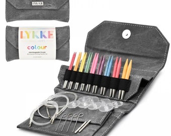 Lykke COLOR Interchangeable needles set 3.5 Inch in a Grey Denim case - Size US 3- US 10.5 (Size 3.25mm-6.5mm)