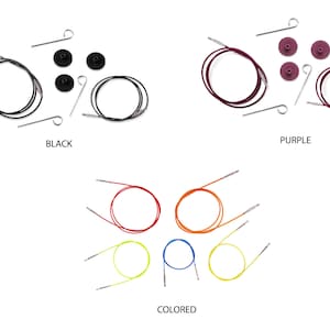 Interchangeable Circular Knitting Needle Cables KnitPro, Drops, Lykke - black, purple, colored