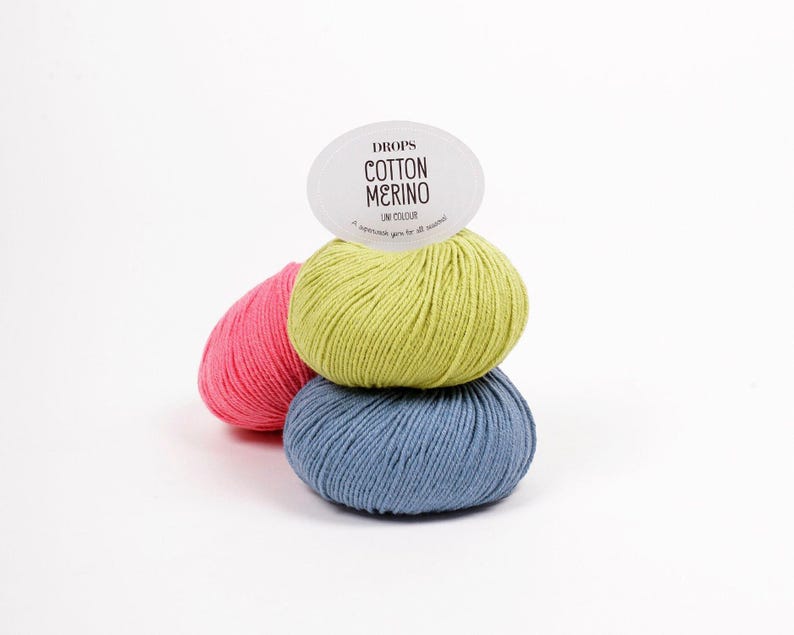 Hilo de lana Drops COTTON MERINO Superwash – Grosor DK Worsted, 50 g, 120 yardas imagen 11