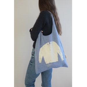 Tote bag SANDNES GARN - Blue knitting project bag - Crochet project bag - Yarn tote bag - Project storage bag - Travel knitting bag