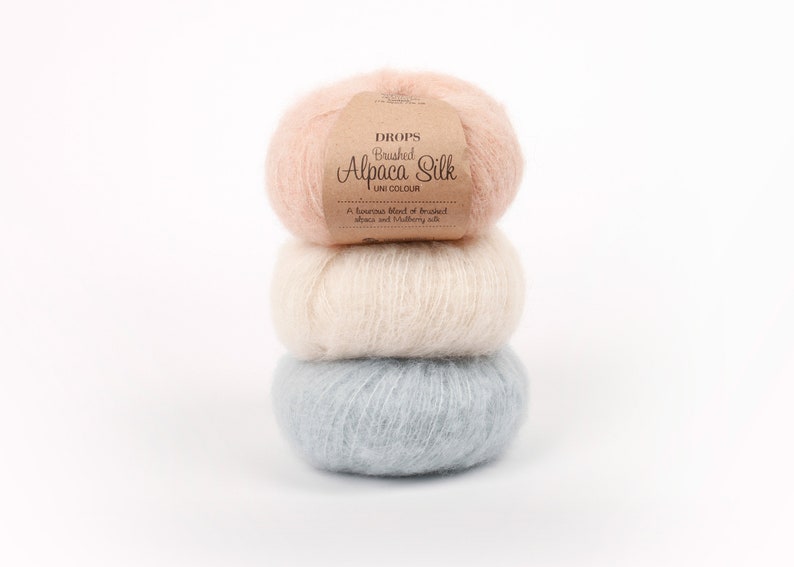 Laine d'alpaga Laine duveteuse Laine à tricoter Laine d'aran Laine peignée Laine Drops Superfine Alpaga DROPS Brushed Alpaca Silk image 8