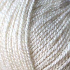 May include: Close-up of a ball of off-white yarn. The yarn is tightly wound, showing individual strands with a slightly textured appearance. The color is a soft, creamy white, ideal for knitting or crocheting projects.