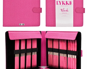 Juego Lykke Blush de agujas GRANDES de doble punta para tejer de madera de 6'' (15 cm) en estuche Magenta Basketweave - Tamaño US6-US13 (Tamaño 4.0mm-9.0mm)