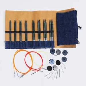 KnitPro INDIGO Interchangeable needles set 5 Inch - Wooden Indigo circular needles - Size US 4 - US 11 (Size 3.5mm-8mm)