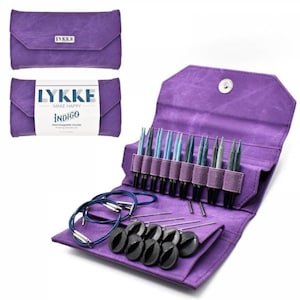 Lykke INDIGO verwisselbare naalden set 3,5 inch in een VIOLET stoffen etui - Houten Indigo lykke-naalden US3- US10,5 (3,25 mm-6,5 mm)