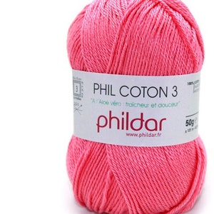 Mercerized cotton crochet yarn with aloe vera PHILDAR COTON 3 50 g 1.76 oz 121 m 132 yards Needle size: 3 3.50 mm Sport weight Berlingot