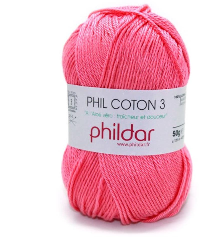 Mercerized cotton crochet yarn with aloe vera PHILDAR COTON 3 50 g 1.76 oz 121 m 132 yards Needle size: 3 3.50 mm Sport weight Berlingot