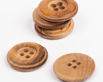 Round olive wood buttons - natural buttons - wooden buttons for kids - diameter 15 mm-20 mm-25 mm - four holes buttons | quantity 1 button