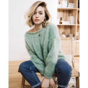 Chunky mohair sweater knitting pattern for beginner - Sweater Lana by Phildar - Sizes XS to XL - Oversized sweater, Easy knitting sweater