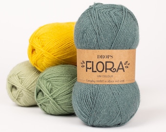 Drops Flora - Wool and alpaca yarn - Fingering weight yarn for knitting - Yarn for socks - Sock yarn - Crochet yarn