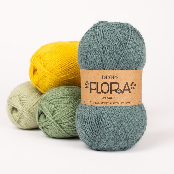 Drops Flora - Wool and alpaca yarn - Fingering weight yarn for knitting - Yarn for socks - Sock yarn - Crochet yarn