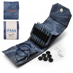 Lykke INDIGO 5 inch austauschbare Stricknadeln Set im blauen Etui - Größe 3,25 - 6 mm