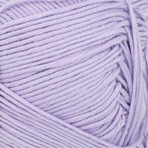 May include: A close-up of a ball of light purple yarn. The yarn is tightly wound, showing individual strands with a slight sheen. The color is a soft, pastel lavender, ideal for knitting or crocheting projects.