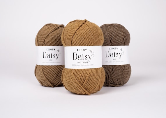 DROPS Daisy Yarn – 100% Extra Fine Merino Wool, DK/Worsted Weight (50g 120 Yards)