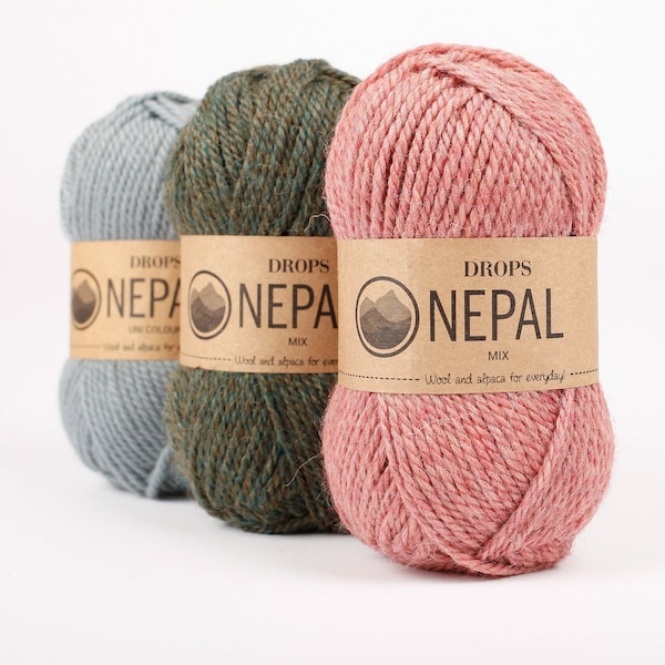 DROPS Nepal - Hilo de lana - Hilo de punto - Hilo de peso Aran - Hilo peinado - Hilo suave - Hilo cálido - Tejido de invierno - Lana de hilo de tejer