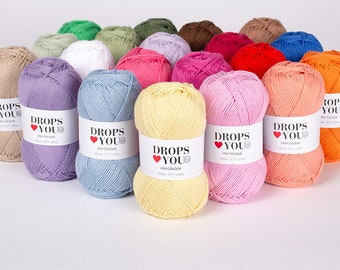 Crochet cotton yarn DROPS Loves you color pack 20x50 g, Baby yarn, Summer yarn, Soft cotton yarn, Knitting yarn, Amigurumi yarn