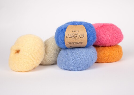 Alpaca yarn - Fluffy yarn - Knitting yarn - Aran yarn - Worsted yarn -  Drops yarn - Superfine Alpaca - DROPS Brushed Alpaca Silk