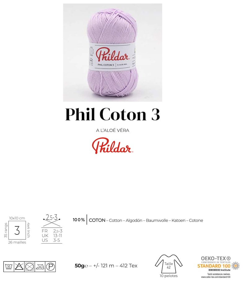 PHILDAR COTON 3 bellissimo filato per maglieria Filato di