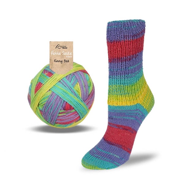 Yarn for socks knitting - Rellana Funny Ball 100 g 420 m, Superwash sock yarn, 1 ball for one pair of socks