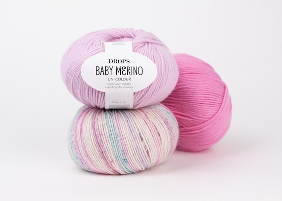 Superwash Merino Wool Drops BABY MERINO Fingering Weight Yarn 50g 191 Yards