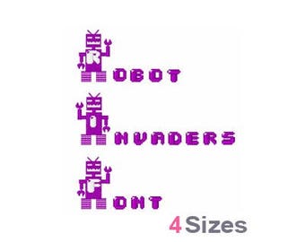 Robot Invaders Font. Alphabet Embroidery Letter. Machine Embroidery Font. Robot ABC Pattern. Robot Font. Robot Letter