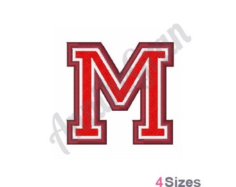 University Font M Design. Machine Embroidery Design. Athletic Letter Embroidery Design. Alphabet Pattern. ABC Embroidery Design