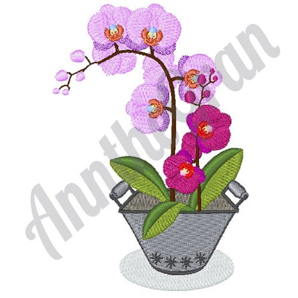 Orchid Flower Pot Embroidery Design. Machine Embroidery Design. Orchid Pattern. Flower Embroidery Design. Floral Pot Embroidery Pattern