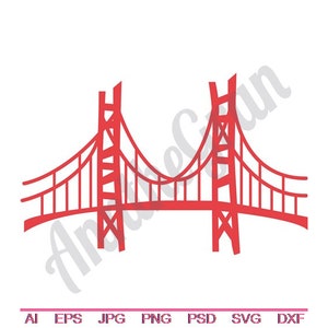 Golden Gate Svg, Dxf, Eps, PNG, Jpg, Arte vetorial, Clipart, Arquivo de corte, Ponte Svg, São Francisco Svg, Arquivo de corte Golden Gate, Arquivo de corte Ponte